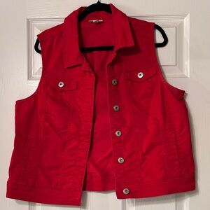 Red Sleeveless Denim Vest